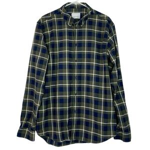 Samsoe Liam Flannel Button Down Shirt Mens Size XXL Green Navy Blue Plaid EUC